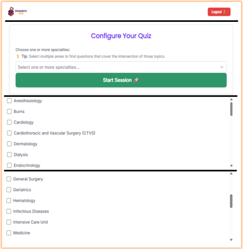 Specialty Selection Screenshot